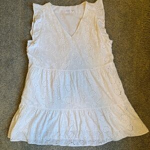 White Eyelet V-Neck Tiered Sleeveless Dress adult XL